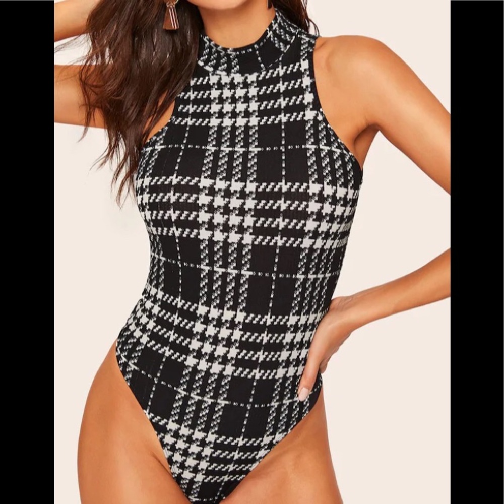 Plaid Bodysuit Black and White Sz Medium New 🎁